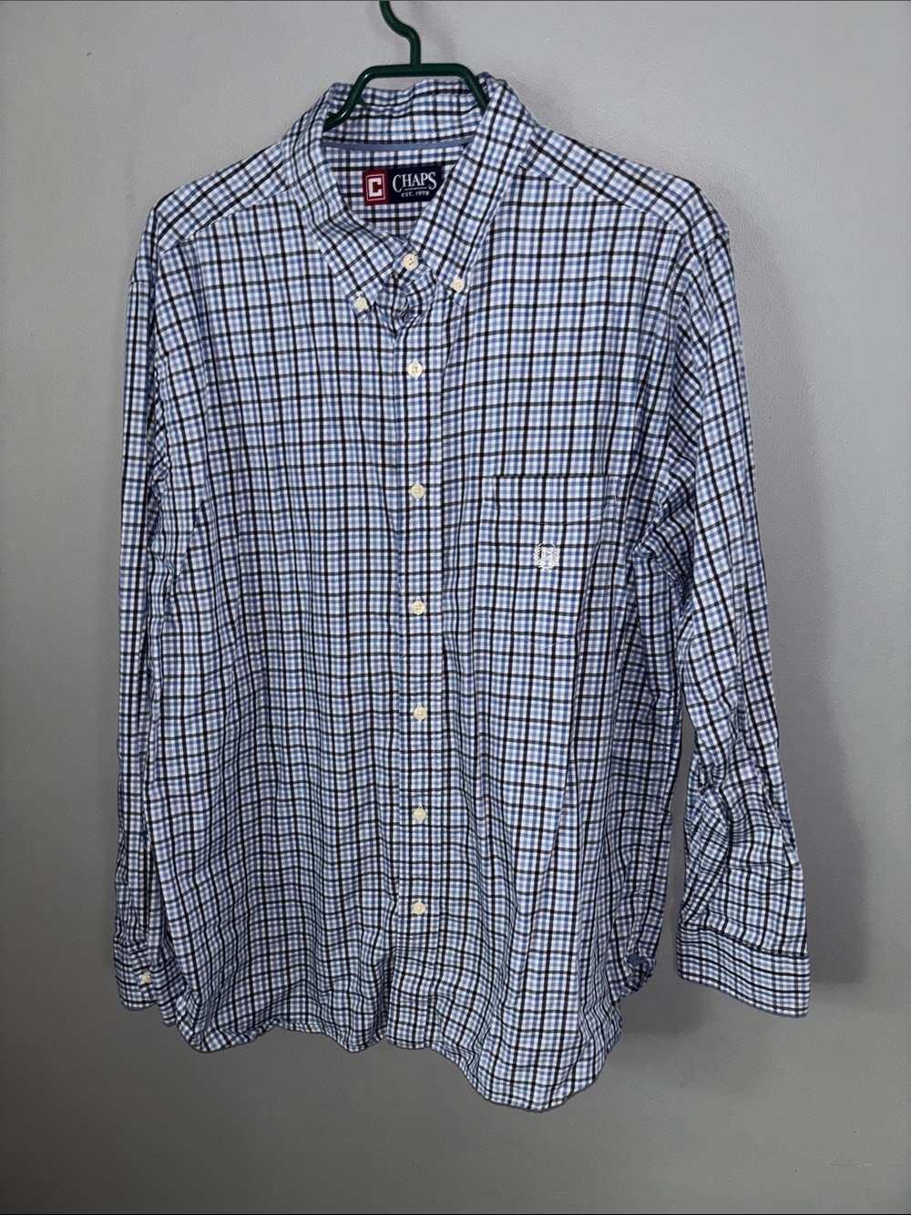 Chaps Men’s Blue and White Checked Button-Down Shirt